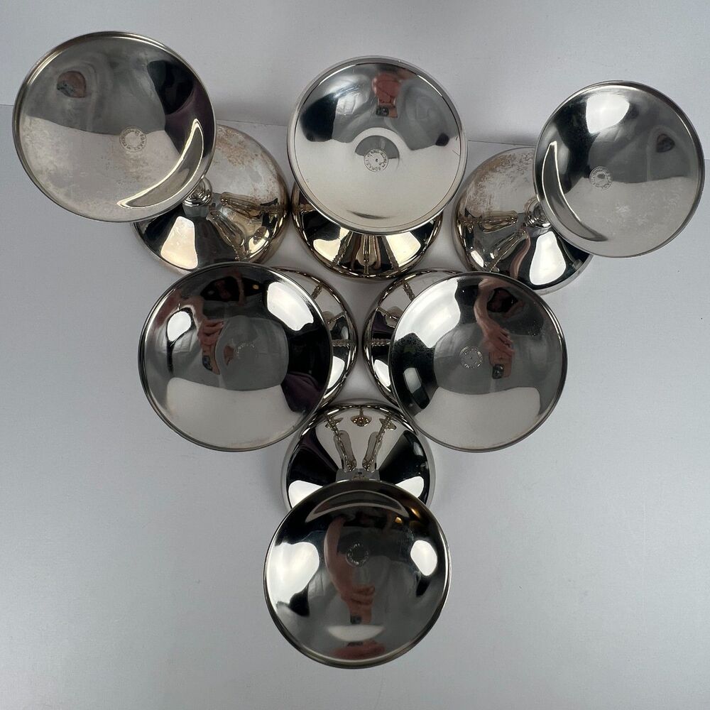 Vtg Roma SL Madrid Spain EP SS Silver Plate Champagne Coupe Set 6 Grape Stem - Picture 4 of 15